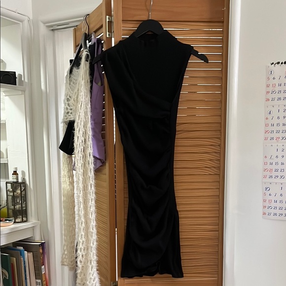 Black Ribbed Mock Neck Bodycon Mini Dress - Picture 1 of 4